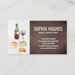 Wine and Cheese Watercolor Slate and Brown Business Card