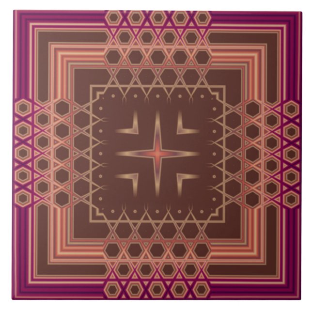 Wine and Chocolate Coloured Fancy Geometric Tile (Front)