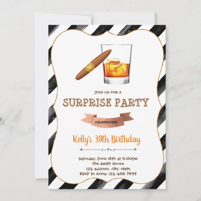 Wine and cigarette birthday party invitation card (Front)