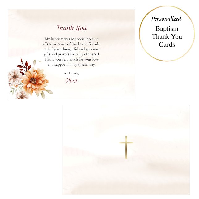Wine and Cream Boho Flowers Orthodox Baptism       Thank You Card (Creator Uploaded)