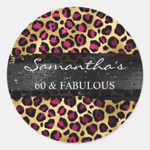 Wine and Gold Foil Leopard 60 & Fabulous Classic Round Sticker