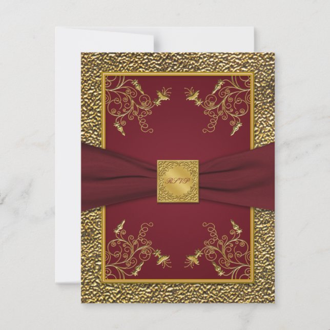 Wine and Gold Medallion Reply Card (Front)