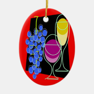 Wine and Grapes Ceramic Ornament