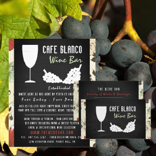 Wine And Grapes, Floral Chalkboard Wine Bar/Winery Business Card