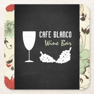 Wine And Grapes, Floral Chalkboard Wine Bar/Winery Square Paper Coaster