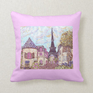 Wine And Grapes With Paris Inspired Cityscape And  Throw Pillow