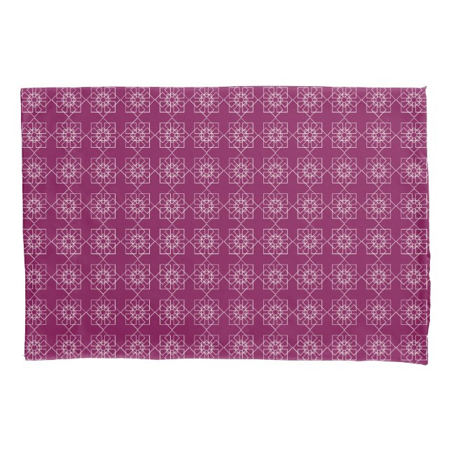 Wine and light pink and white geometric reversible pillowcase (Front)