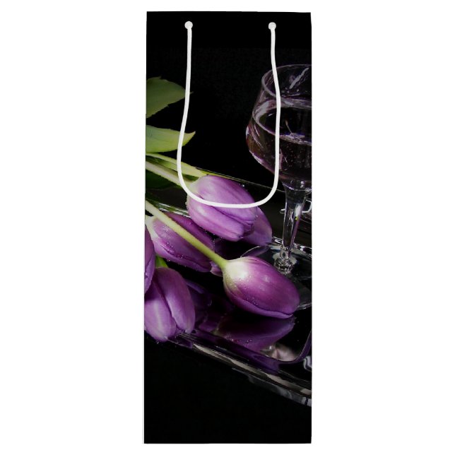 Wine and purple tulips wine gift bag (Front)