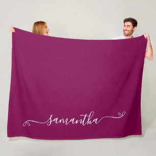Wine and White Cute Bow Signature Name Fleece Blanket