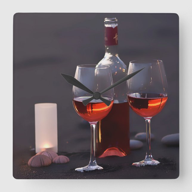 wine at the beach square wall clock (Front)