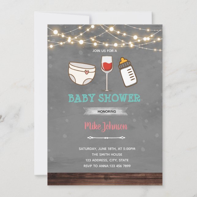 Wine baby shower birthday invitation (Front)