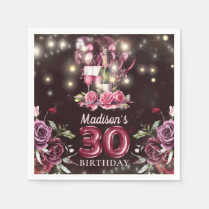 Wine & Balloons 30th Birthday Personalized Napkin