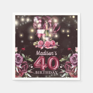 Wine & Balloons 40th Birthday Personalized Napkin