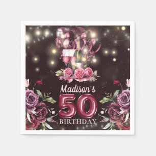 Wine & Balloons 50th Birthday Personalized Napkin