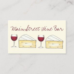 Wine Bar Restaurant Winery Red Glass Brie Cheese Business Card