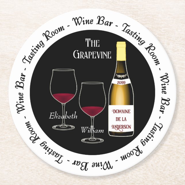 Wine Bar Tasting Room Man Woman Cave Bar Round Paper Coaster (Front)