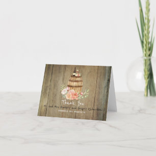 Wine Barrel and Pink Blush Floral Rustic Thank You