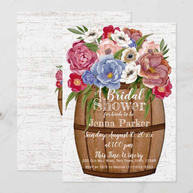 Wine Barrel Bouquet Bridal Shower Invitation (Front/Back)