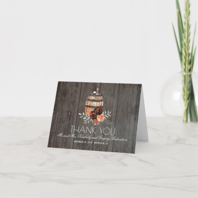 Wine Barrel Burgundy Floral Rustic Thank You (Front)