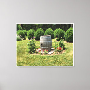 Wine Barrel Garden Decor, Chateau Morrisette, VA Canvas Print
