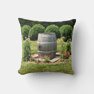 Wine Barrel Garden Decor, Chateau Morrisette, VA Throw Pillow
