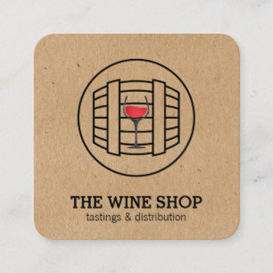 Wine Barrel & Glass   Sommelier Square Business Card