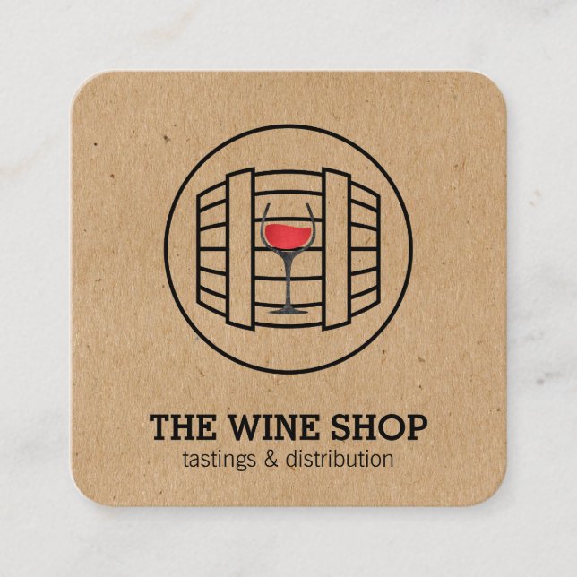 Wine Barrel & Glass | Sommelier Square Business Card (Front)