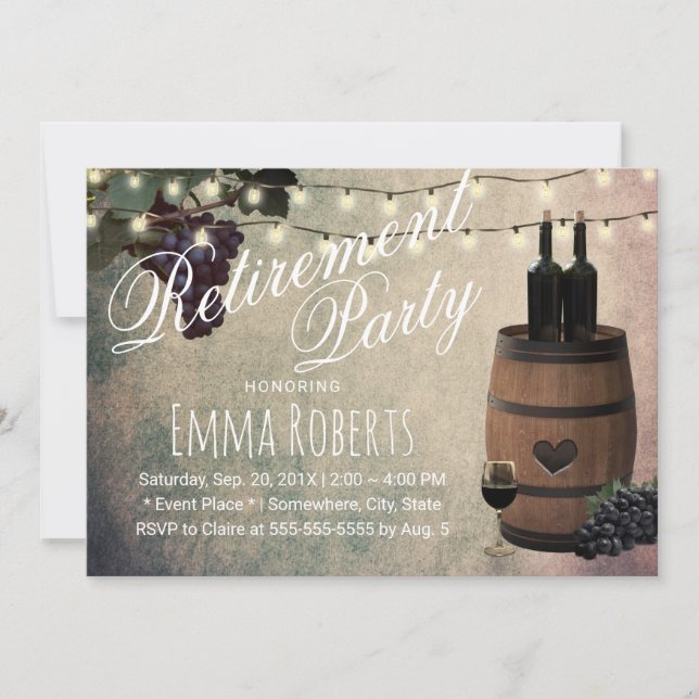 Wine Barrel Grapes Vintage Retirement Party Invitation (Front)
