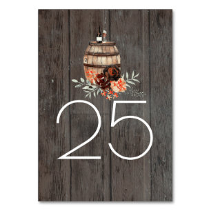 Wine Barrel Rustic Country Floral Table Number