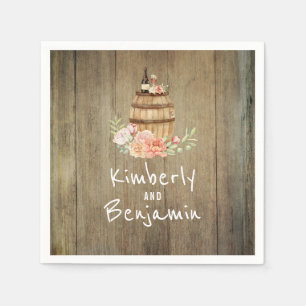 Wine Barrel Rustic Floral Wood Wedding Napkin