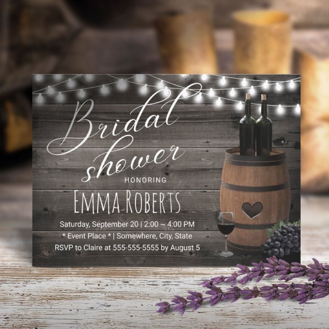 Wine Barrel Rustic String Light Barn Bridal Shower Invitation (Creator Uploaded)