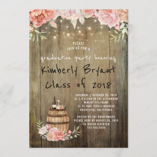 Wine Barrel Rustic String Lights Graduation Party Invitation