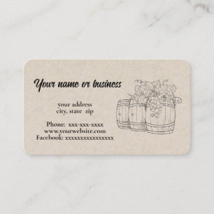 Wine barrels and grapes business card