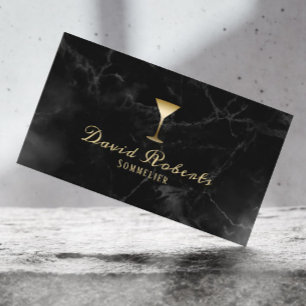 Wine Bartender Sommelier Modern Dark Marble Business Card