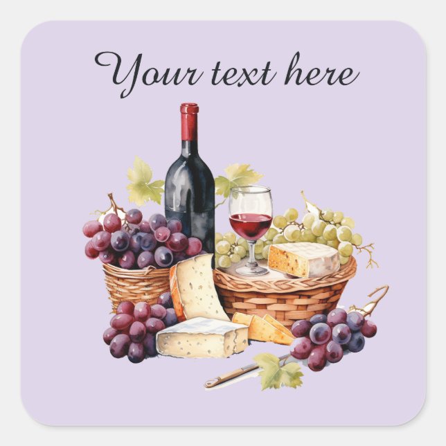 Wine basket add text  square sticker (Front)