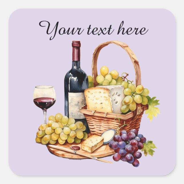 Wine basket add text  square sticker (Front)