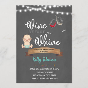 Wine before whine baby shower invitation