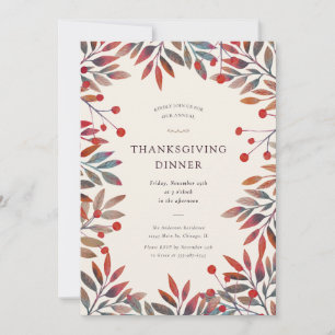 Wine Berries & Fall Leaves Thanksgiving Dinner Invitation