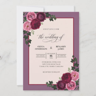 Wine Berry Bouquet Wedding Invitation