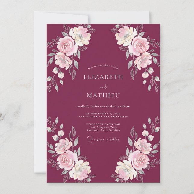 Wine Berry Floral Wedding Invitation (Front)