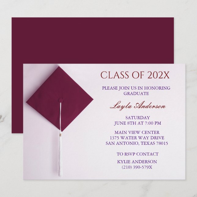Wine Berry Graduation Cap   Invitation (Front/Back)