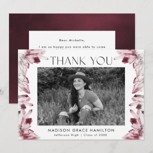 Wine Berry Watercolor Crystals Photo Graduation Thank You Card