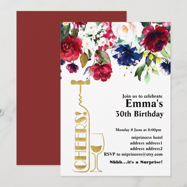Wine birthday invitation (Front/Back)