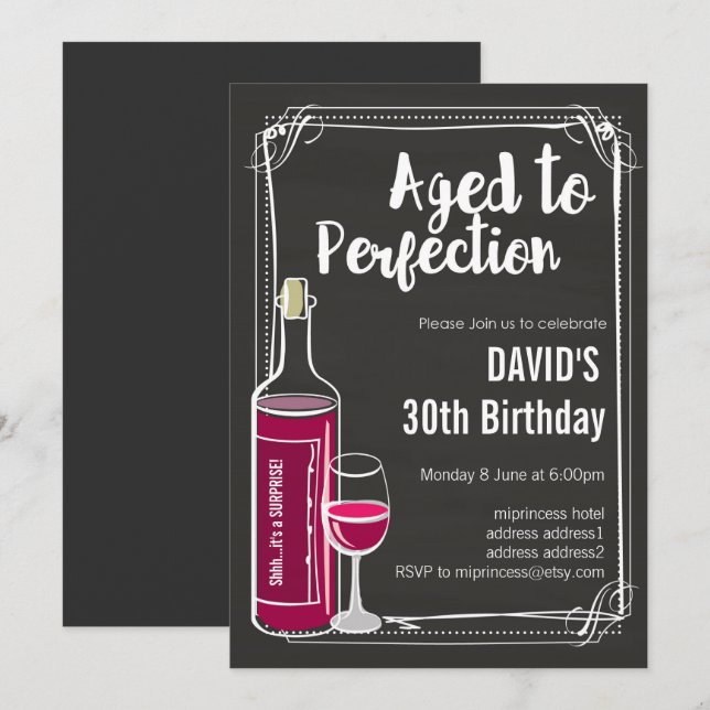 Wine birthday invitation, Aged to Perfection Invitation (Front/Back)