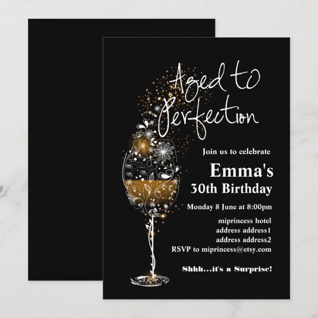Wine birthday invitation, Aged to Perfection Invitation (Front/Back)