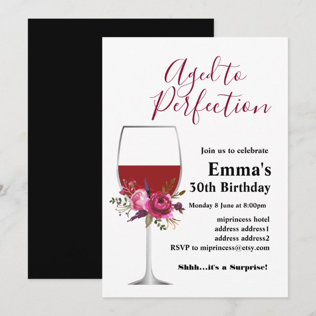 Wine birthday invitation, Aged to Perfection Invitation (Front/Back)