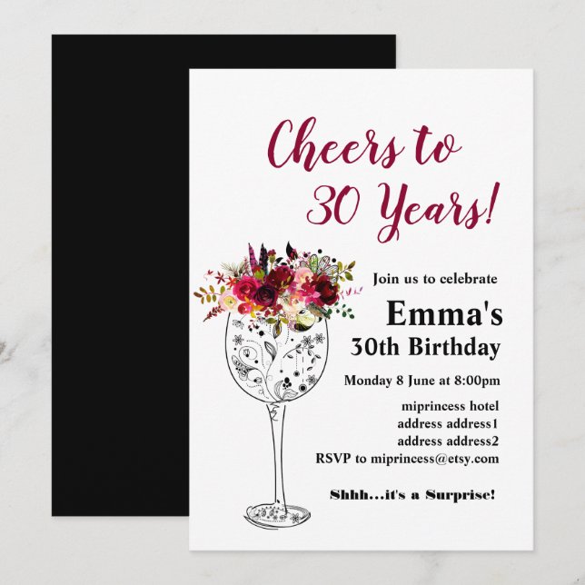 Wine birthday invitation, Cheers to! Invitation (Front/Back)