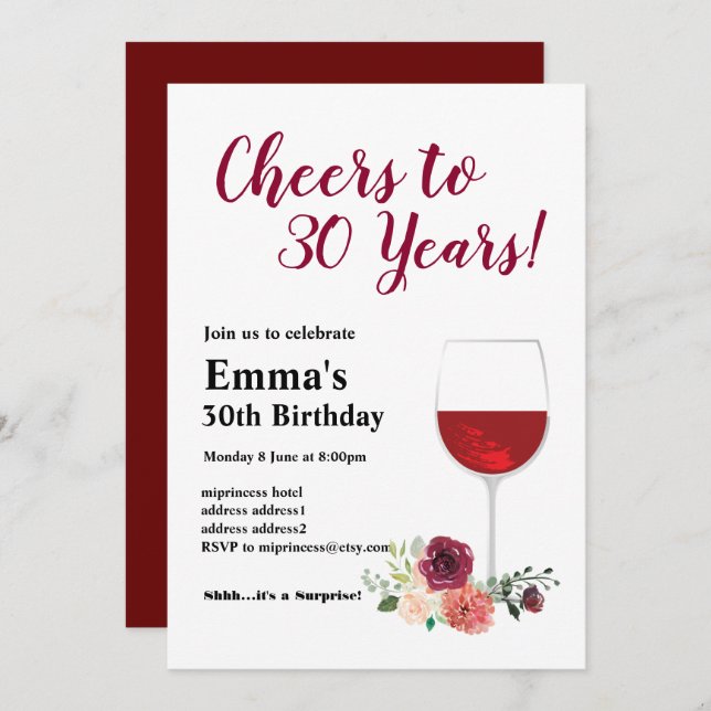 Wine birthday invitation, Cheers to! Invitation (Front/Back)