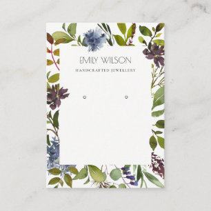 WINE BLUE GREEN PEONY FAUNA WREATH EARRING DISPLAY BUSINESS CARD
