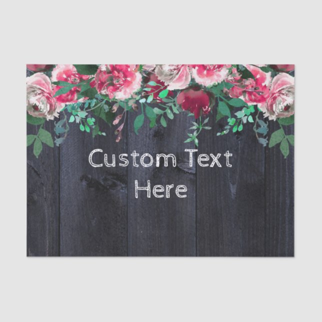 Wine Blush & Navy Wood Burgundy Custom Wedding Tissue Paper (Front)